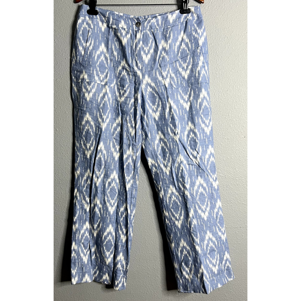 Chicos Pants Womens Size 1 34" Waist Blue Tie Die 100% Linen Pants Light Weight